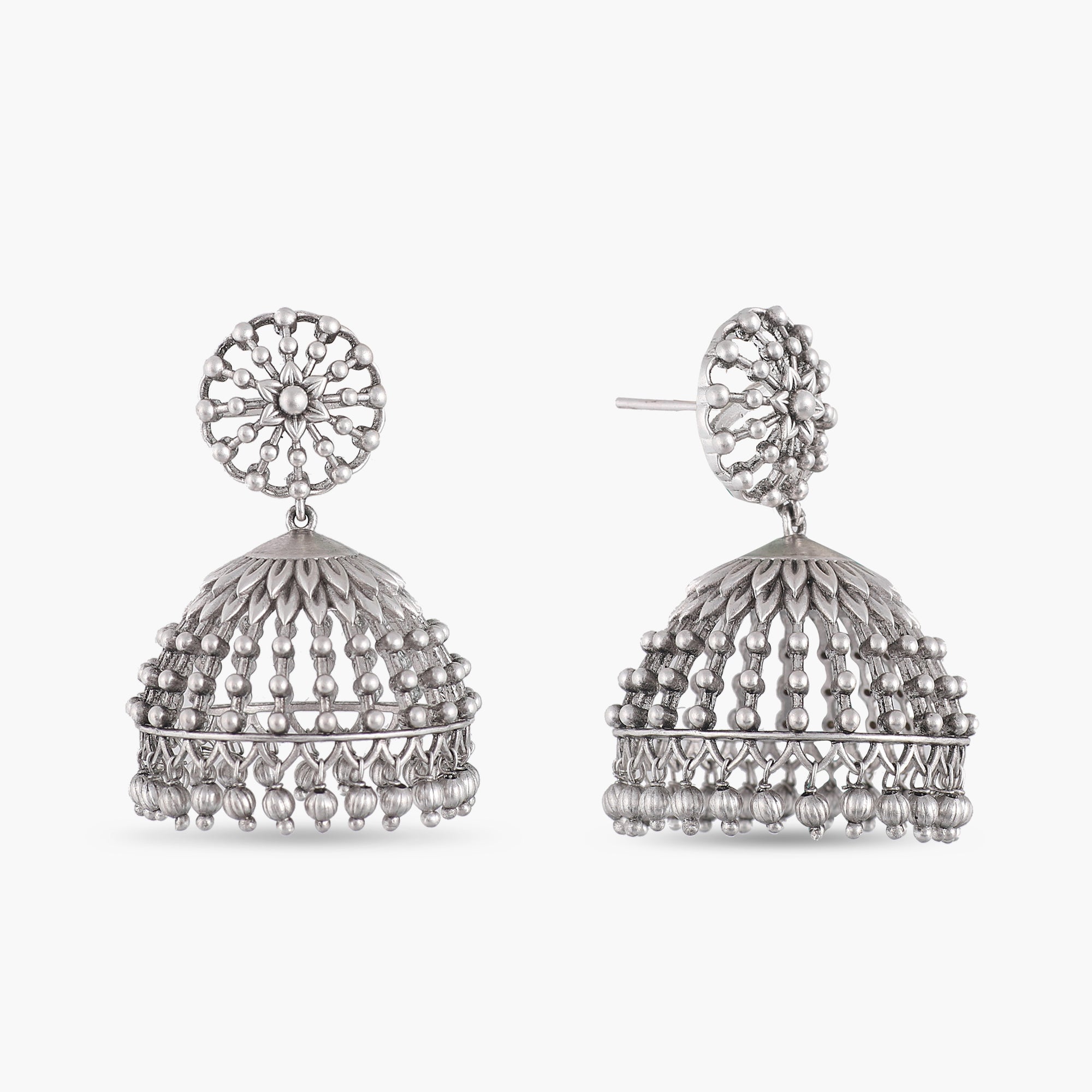 Traditional Peacock design Kemp Rhodium Silver Jhumka earrings – Simpliful  Jewelry